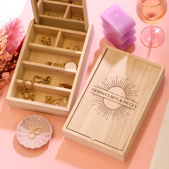 Personalised Sun Wooden Jewellery Case With Mirror, 8 of 12