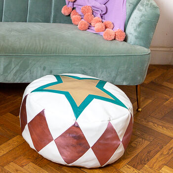 Faux Leather Star Panel Pouffe, 3 of 3