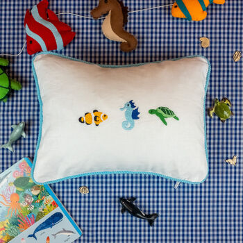Children's Ocean Embroidered Oblong Nursery Cushion, 3 of 5