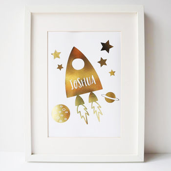 Personalised Gold Foil Rocket Print, 2 of 4