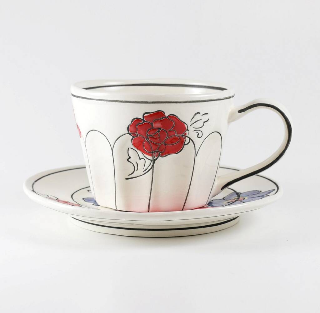 Molly Hatch Floral Tea Cup And Saucer, 1 of 2