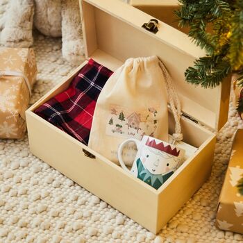 Personalised Reindeer And Presents Wooden Christmas Eve Box Fsc®, 3 of 4