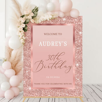 Rose Gold Birthday Welcome Sign, Any Age, 6 of 9