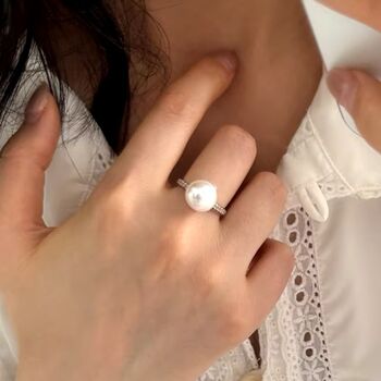 Juliette Ivory Silver Pearl Crown Snow Ball Charm Gift Ring, 3 of 6