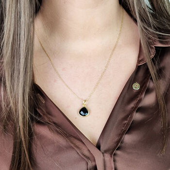 18ct Gold Plated Black Onyx Pendant Necklace, 2 of 5