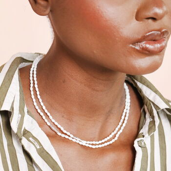 Oval Pearl Beaded Double Layer Fish Necklace, 6 of 7