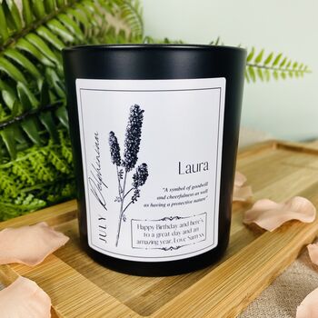July Delphinium Birth Flower Personalised Candle, 4 of 11