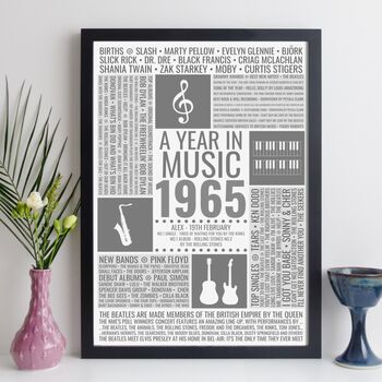 Personalised 60th Birthday Print 1965 Music Year Gift, 8 of 11