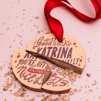 Personalised 'You're On The Nice List' Milk Chocolate Medal, 3 of 9