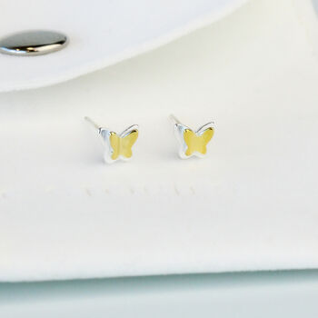 Sterling Silver And Gold Tiny Butterfly Stud Earrings, 4 of 5