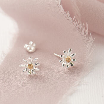 Daisy Sterling Silver And Gold Dainty Flower Studs, Floral Earrings Gift For Her, Bridesmaid Gift, Mother's Day Gift, 2 of 12