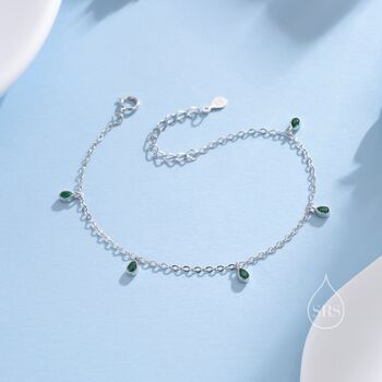 Emerald Green Cz Droplet Bracelet In Sterling Silver, 9 of 12