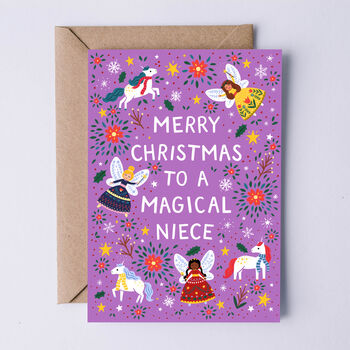 Unicorn Fairy Christmas Card For Niece, 2 of 3