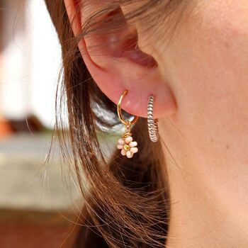 Daisy Beaded Earrings On Gold Plated Hoops, 2 of 12