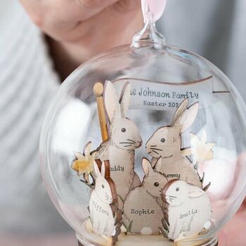 Personalised 3D Wooden Bunny Family Easter Bauble, 5 of 7