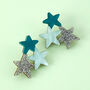 Star Earrings In Silver And Teal Glitter Acrylic, thumbnail 1 of 4