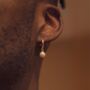 Mens Silver Pearl Dangle Hoop Earrings, thumbnail 9 of 9