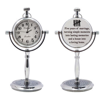 Personalised 5th Anniversary Silver Colour Desk Clock, 3 of 12