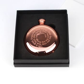 Personalised Rose Gold Plated Round Hip Flask, 5 of 9