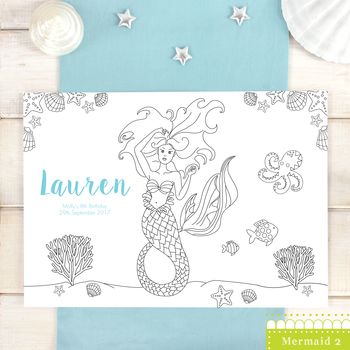 Mermaid Personalised Party Colour Me In Place Mats, 2 of 8