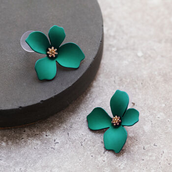 Turquoise Hand Painted Flower Shaped Stud Earrings, 2 of 3