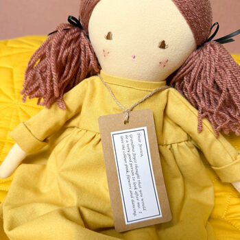Handmade Rag Doll – Butterscotch Linen Dress, 4 of 4
