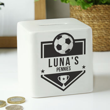 Personalised Football Ceramic Square Money Box, 5 of 6