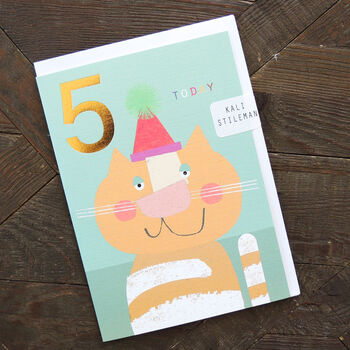 Gold Foiled Cat 5th Birthday Card, 3 of 5
