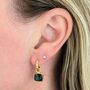 The Square Emerald Gold Plated Gemstone Earrings, thumbnail 2 of 5