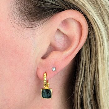 The Square Emerald Gold Plated Gemstone Earrings, 2 of 5