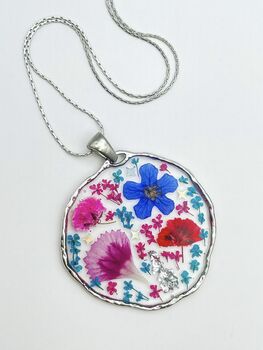 Statement Necklace With Multicolour Flowers In Silver, 11 of 12