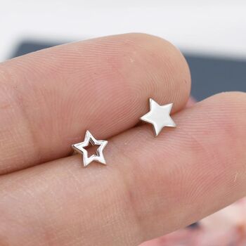 Asymmetric Star And Open Star Stud Earrings, 3 of 11