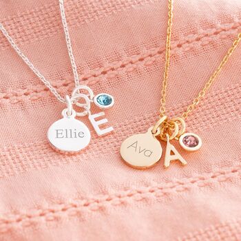 Sterling Silver Charm, Letter And Birthstone Necklace, 2 of 9