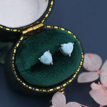 Genuine Larimar Stone Heart Stud Earrings, 3 of 11