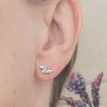 Solid Silver Dachshund Stud Earrings, 2 of 7
