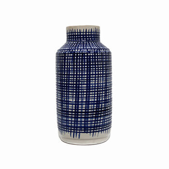 Tall Blue And White Criss Cross Decorative Vase, 4 of 5