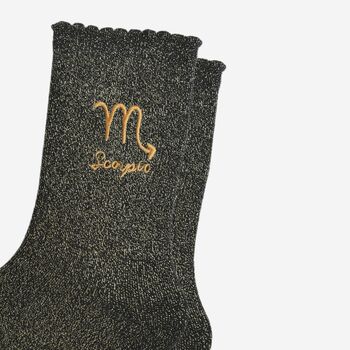 Women's Glitter Socks Black Gold Zodiac Scorpio, 3 of 5