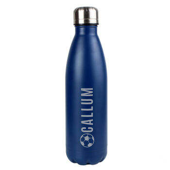 Personalised Name Football Navy Blue Metal Insulated Drinks Bottle, 5 of 5