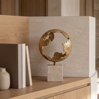 Textured Brass Sphere Sculpture On Marble Base, 2 of 12