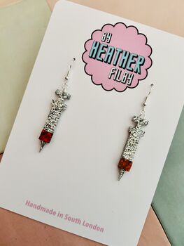 Syringe Glitter Resin Earrings / Alternative Style Jewellery / Gift For Nurses And Doctors Shimmering Medical Jewellery, 6 of 7