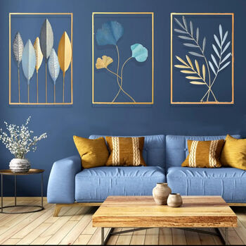 Subtle Soft Shades Of Blue And Gold Wall Art Decor, 2 of 11