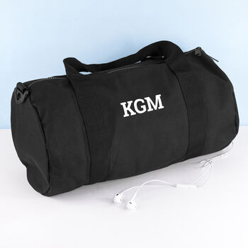 Monogrammed Barrel Gym Bag In Black, 4 of 9