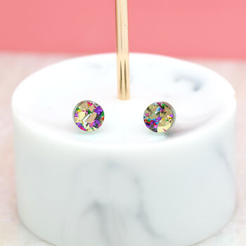 Gold Festival Confetti Acrylic Round Stud Earrings, 4 of 5