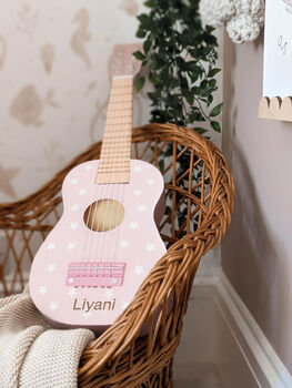 Personalised Pastel Pink Starry Toy Guitar, 4 of 4