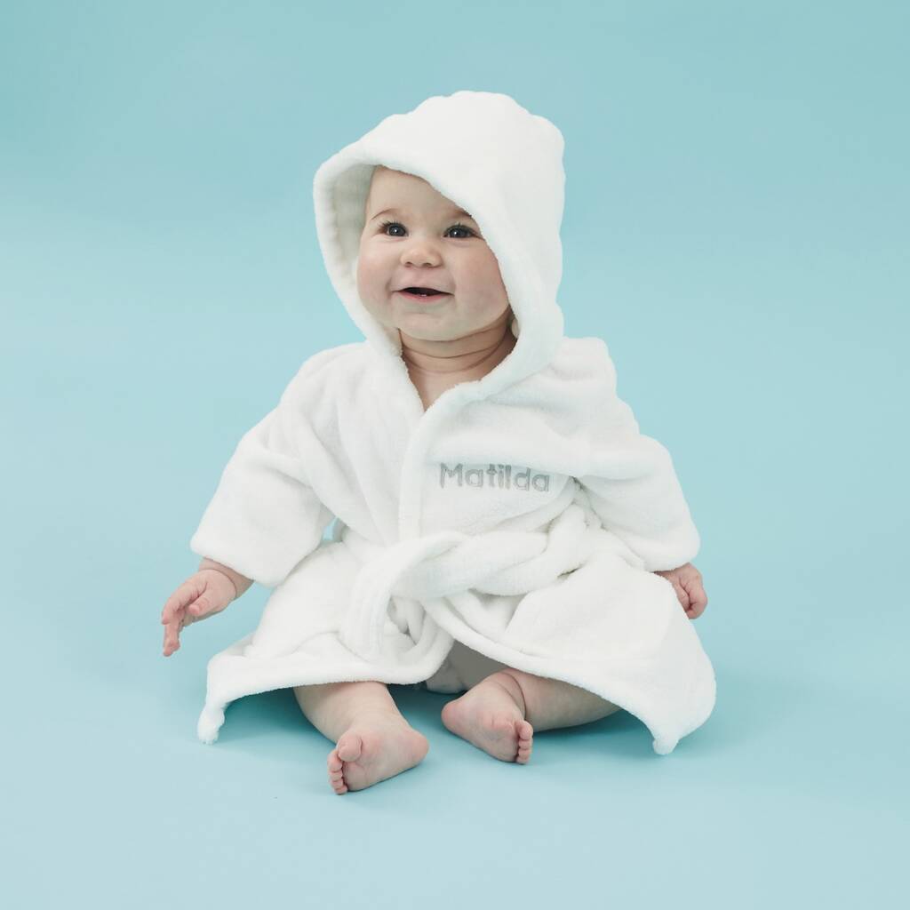 Baby Dressing Gown Personalised Baby Gift Baby Shower Gift White Hooded Robe Kleding Unisex kinderkleding Pyjamas & Badjassen Jurken 