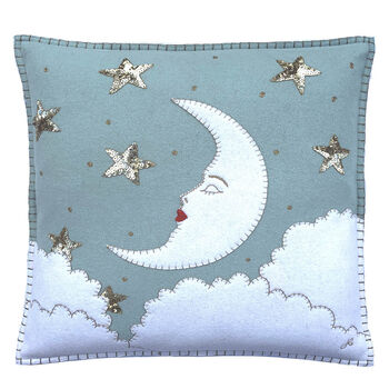 Mr Moon Embroidered Cushion With Sequin Stars, 3 of 4
