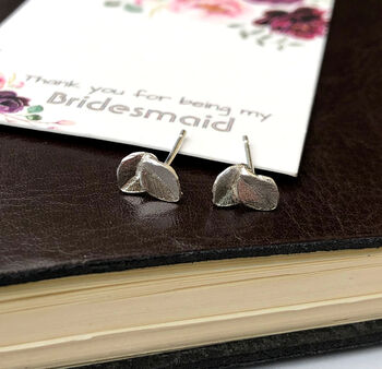 Thank You Bridesmaid Sterling Silver Leaf Earrings, 9 of 9