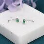 Sterling Silver Emerald Green Baguette Cut Cz Huggie Hoop Earrings, thumbnail 1 of 10