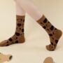 Brown And Black Dog Face Mid Calf Length Socks, thumbnail 1 of 3