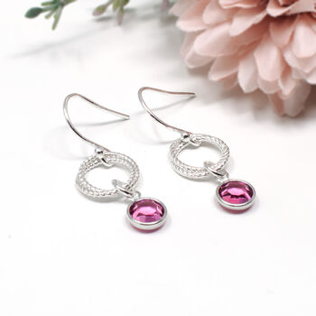 Birthstone Earrings, Linked Circles Sterling Silver, 2 of 4